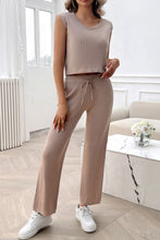 Load image into Gallery viewer, Ribbed Round Neck Top and Pants Set
