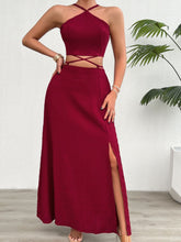 Load image into Gallery viewer, Grecian Neck Top and Slit Skirt Set
