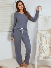 Load image into Gallery viewer, Notched Long Sleeve Top and Pants Set
