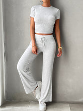 Load image into Gallery viewer, Round Neck Short Sleeve Top and Pants Set
