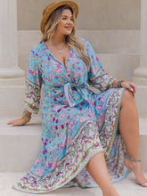 Load image into Gallery viewer, Plus Size Printed Tie Neck Top and Skirt Set
