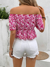 Load image into Gallery viewer, Peplum Printed Off-Shoulder Short Sleeve Blouse
