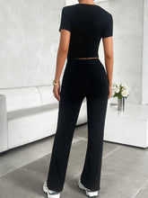 Load image into Gallery viewer, Round Neck Short Sleeve Top and Pants Set
