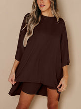 Load image into Gallery viewer, Full Size Round Neck Top and Skinny Shorts Set
