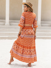 Load image into Gallery viewer, Printed Plunge Half Sleeve Top and Skirt Set
