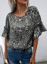 Load image into Gallery viewer, Leopard Round Neck Frill Trim Blouse
