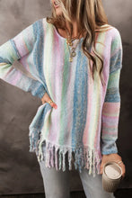 Load image into Gallery viewer, Fringe Color Block Round Neck Sweater
