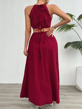 Load image into Gallery viewer, Grecian Neck Top and Slit Skirt Set
