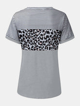 Load image into Gallery viewer, Full Size Striped Leopard Round Neck Short Sleeve T-Shirt
