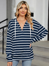 Load image into Gallery viewer, Drawstring Striped Long Sleeve Hoodie
