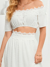 Load image into Gallery viewer, Lace Detail Off Shoulder Top and Slit Skirt Set
