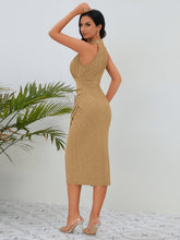 Load image into Gallery viewer, Slit Ruched Mock Neck Sleeveless Dress
