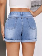 Load image into Gallery viewer, Rolled Hem Mid-Rise Waist Denim Shorts
