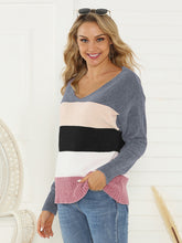 Load image into Gallery viewer, Shiny Color Block Long Sleeve Sweater
