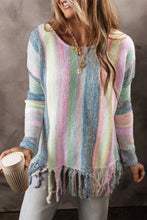 Load image into Gallery viewer, Fringe Color Block Round Neck Sweater
