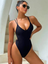 Load image into Gallery viewer, Crisscross V-Neck Sleeveless One-Piece Swimwear
