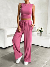 Load image into Gallery viewer, Mock Neck Sleeveless Top and Drawstring Pants Set
