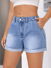 Load image into Gallery viewer, Rolled Hem Mid-Rise Waist Denim Shorts
