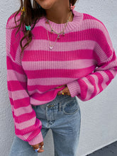 Load image into Gallery viewer, Honey Striped Round Neck Long Sleeve Sweater
