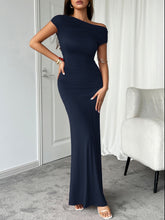 Load image into Gallery viewer, Devine Ruched Single Shoulder Short Sleeve Maxi Dress
