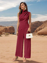 Load image into Gallery viewer, Ruched Mock Neck Sleeveless Jumpsuit
