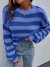 Load image into Gallery viewer, Honey Striped Round Neck Long Sleeve Sweater
