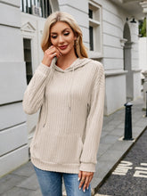 Load image into Gallery viewer, Ribbed Drawstring Long Sleeve Hoodie
