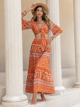 Load image into Gallery viewer, Printed Plunge Half Sleeve Top and Skirt Set
