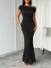 Load image into Gallery viewer, Devine Ruched Single Shoulder Short Sleeve Maxi Dress
