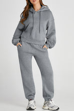 Load image into Gallery viewer, Dropped Shoulder Hooded Top and Pants Active Set
