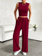 Load image into Gallery viewer, Mock Neck Sleeveless Top and Drawstring Pants Set
