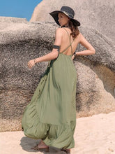 Load image into Gallery viewer, Crisscross Back Drawstring Ruffle Trim Maxi Dress
