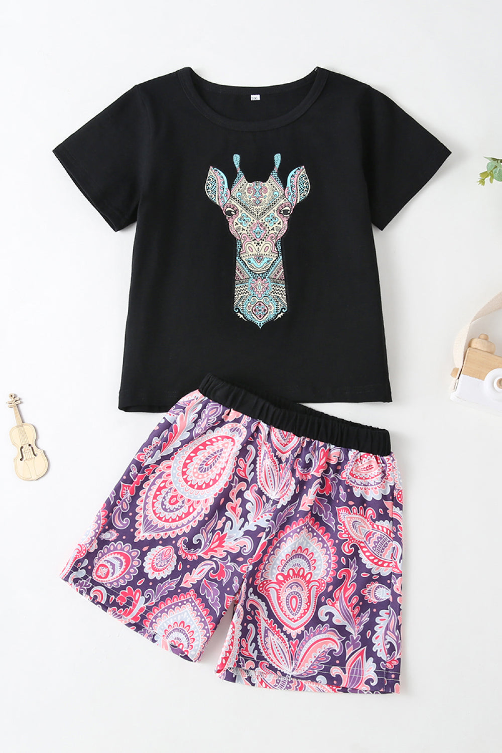 Boys Giraffe Graphic T-shirt and Paisley Shorts Set