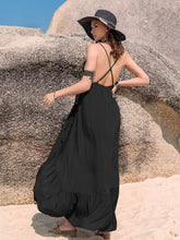 Load image into Gallery viewer, Crisscross Back Drawstring Ruffle Trim Maxi Dress
