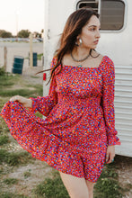 Load image into Gallery viewer, Printed Square Neck Flounce Sleeve Ruffle Hem Dress
