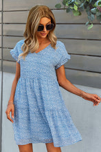 Load image into Gallery viewer, Printed V-Neck Short Sleeve Tiered Dress
