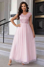 Load image into Gallery viewer, Sequin V-Neck Mesh Maxi Dress
