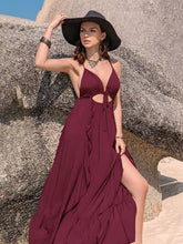 Load image into Gallery viewer, Crisscross Back Drawstring Ruffle Trim Maxi Dress
