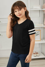 Load image into Gallery viewer, Girls Striped V-Neck Tee Shirt
