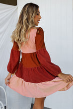 Load image into Gallery viewer, Color Block Square Neck Tiered Dress
