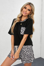 Load image into Gallery viewer, Leopard Dropped Shoulder T-Shirt and Shorts Lounge Set
