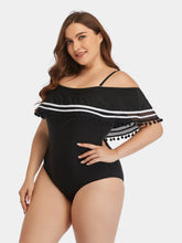 Load image into Gallery viewer, Plus Size Striped Cold-Shoulder One-Piece Swimsuit
