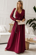 Load image into Gallery viewer, Lace Detail Surplice Tie-Waist Maxi Dress
