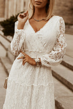 Load image into Gallery viewer, Puff Sleeve Tie-Back Lace Surplice Dress
