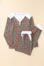 Load image into Gallery viewer, Plaid Contrast Buttoned Top and Pants Loungewear Set
