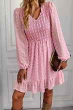 Load image into Gallery viewer, Swiss Dot Smocked V-Neck Ruffled Hem Dress
