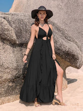 Load image into Gallery viewer, Crisscross Back Drawstring Ruffle Trim Maxi Dress
