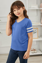Load image into Gallery viewer, Girls Striped V-Neck Tee Shirt
