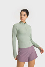 Load image into Gallery viewer, Half Zip Thumbhole Sleeve Sports Top
