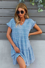 Load image into Gallery viewer, Printed V-Neck Short Sleeve Tiered Dress
